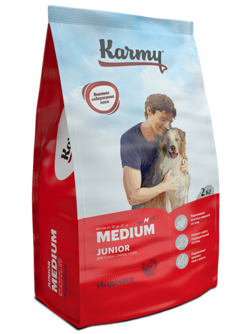 Karmy Medium Junior сухой корм для щенков средних пород, с индейкой - 2 кг