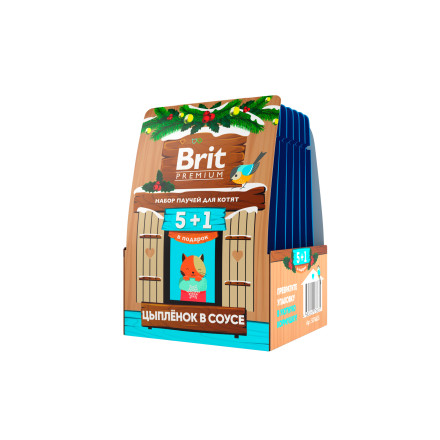 Brit Premium кормушка набор паучей для котят с цыпленком, кусочки в соусе - 85 г х 5+1 шт