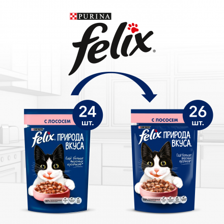 Паучи Felix Природа вкуса для взрослых кошек с лососем в соусе - 85 г х 26 шт