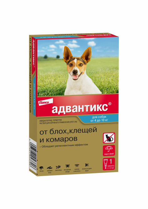 Адвантикс капли от блох, клещей и комаров для собак весом от 4 до 10 кг - 1 пипетка