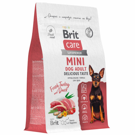 Brit Care Mini Adult Delicious Taste сухой корм для взрослых собак мелких пород, с индейкой и уткой - 400 г