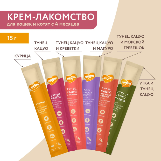 Крем-лакомство Мнямс для кошек с тунцом Кацуо - 15 г