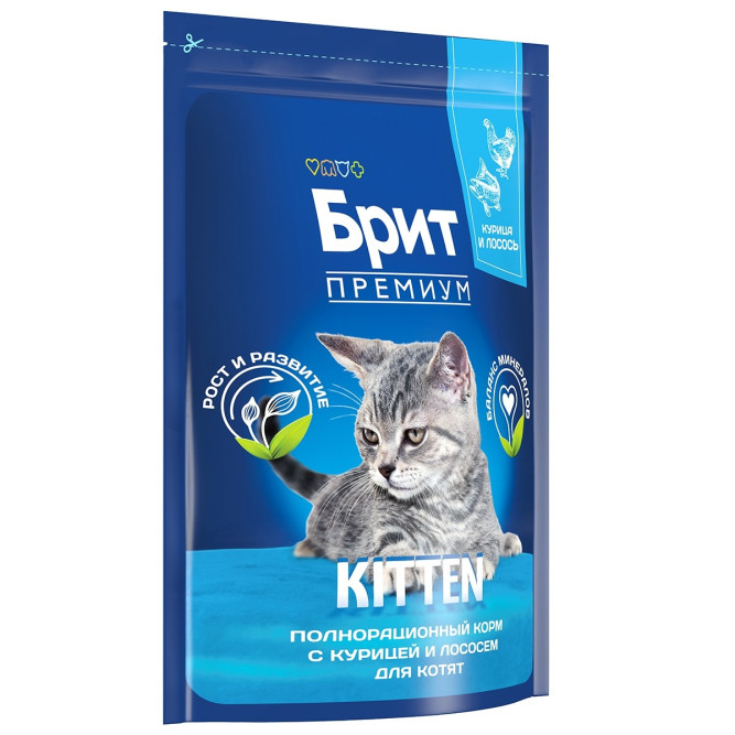 Брит Премиум Cat Kitten сухой корм для котят с курицей и лососем - 2 кг
