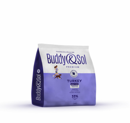 Buddy&amp;Sol Premium Sensitive сухой корм для взрослых собак средних и крупных пород с чувствительным пищеварением с индейкой - 1,8 кг