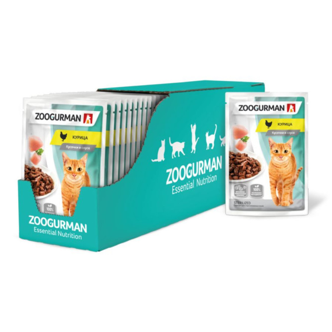Зоогурман влажный корм для взрослых кошек всех пород, с курицей в паучах - 85 г x 30 шт