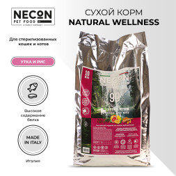 Necon Natural Wellness Steril Low Fat Duck and Rice сухой корм для взрослых стерилизованных кошек с уткой и рисом - 10 кг