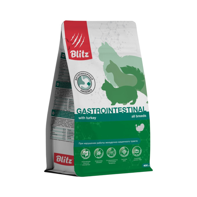 Blitz Gastrointestinal диетический полнорационный сухой корм для взрослых кошек при нарушении работы ЖКТ - 400 г