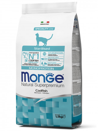 Monge Cat Monoprotein Sterilised сухой корм для стерилизованных кошек с треской 1,5 кг