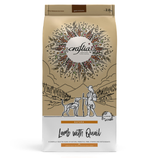 Craftia Natura сухой корм для взрослых собак средних и крупных пород с ягненком и перепелкой - 2 кг