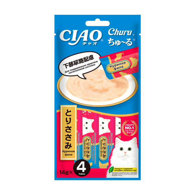 Inaba Ciao Churu лакомство-пюре для взрослых кошек для здоровья мочеполовой системы с куриным филе - 14 г х 4 шт
