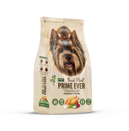 Prime Ever Fresh Meat Adult Dog Mini полнорационный сухой корм для взрослых собак мелких пород с индейкой и рисом - 900 г