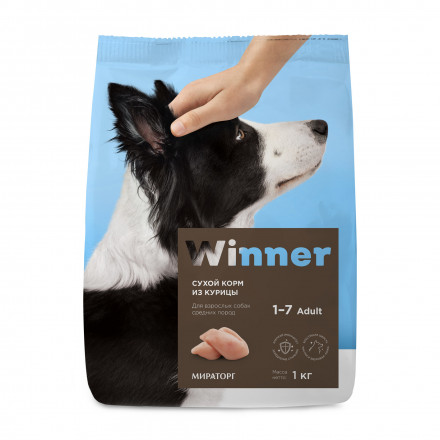 Winner сухой корм для взрослых собак средних пород с курицей - 1 кг