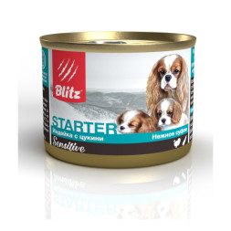 Blitz Sensitive Starter влажный корм для щенков, беременных и кормящих собак всех пород с чувствительным пищеварением с индейкой и цукини, в консервах - 200 г х 12 шт