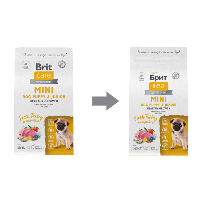 Брит Кеа Мини Dog Puppy&amp;Junior Healthy Growth Monoprotein сухой корм для щенков и молодых (1-10 месяцев) собак мини пород с индейкой - 1,5 кг