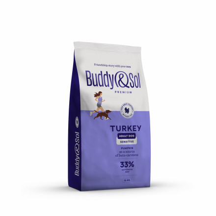 Buddy&amp;Sol Premium Sensitive сухой корм для взрослых собак средних и крупных пород с чувствительным пищеварением с индейкой - 15 кг