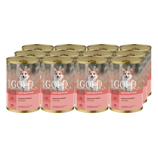 Nero Gold консервы для взрослых собак и щенков всех пород с ягненком, кусочки в желе - 415 г х 12 шт