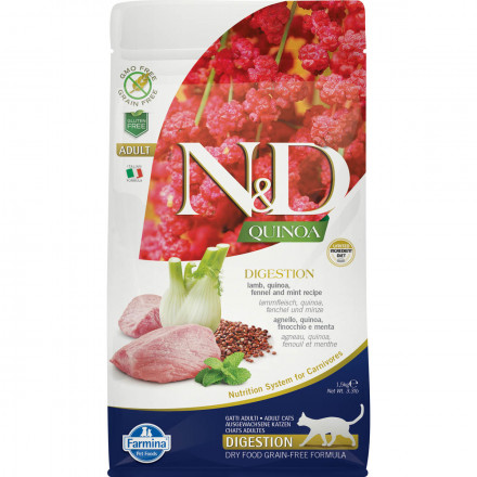 Farmina N&amp;D Quinoa Cat Grain Free Digestion Lamb сухой беззерновой корм для взрослых кошек для поддержки пищеварения с ягненком и киноа - 1,5 кг