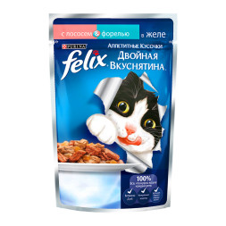 Паучи Felix Двойная вкуснятина для кошек аппетитные кусочки с лососем и форелью в желе - 85 г