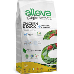 Alleva Holistic Puppy/Junior Chicken &amp; Duck Maxi сухой корм для щенков и юниоров с курицей и уткой, алое вера и женьшенем - 12 кг