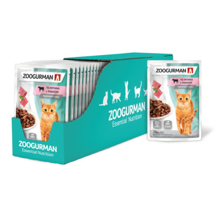 Зоогурман влажный корм для взрослых кошек всех пород с телятиной и языком в паучах - 85 г