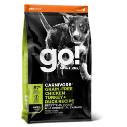 GO! Carnivore GF Chicken,Turkey + Duck Puppy сухой беззерновой корм для щенков всех пород 4 вида мяса: индейка, курица, лосось, утка - 1,59 кг