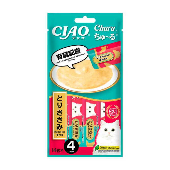 Inaba Ciao Churu лакомство-пюре для взрослых кошек для здоровья почек с куриным филе - 14 г х 4 шт