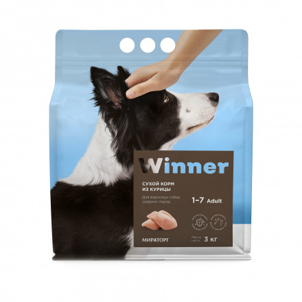 Winner сухой корм для взрослых собак средних пород с курицей - 3 кг