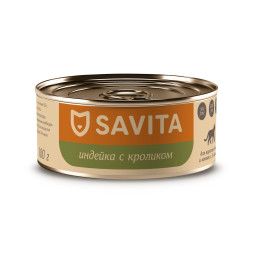 Savita влажный корм для взрослых кошек и котят с индейкой и кроликом, в консервах - 100 г x 12 шт