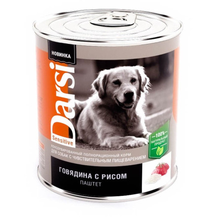 Darsi консервы для собак с чувствительным пищеварением с говядиной и рисом паштет - 850 г х 6 шт