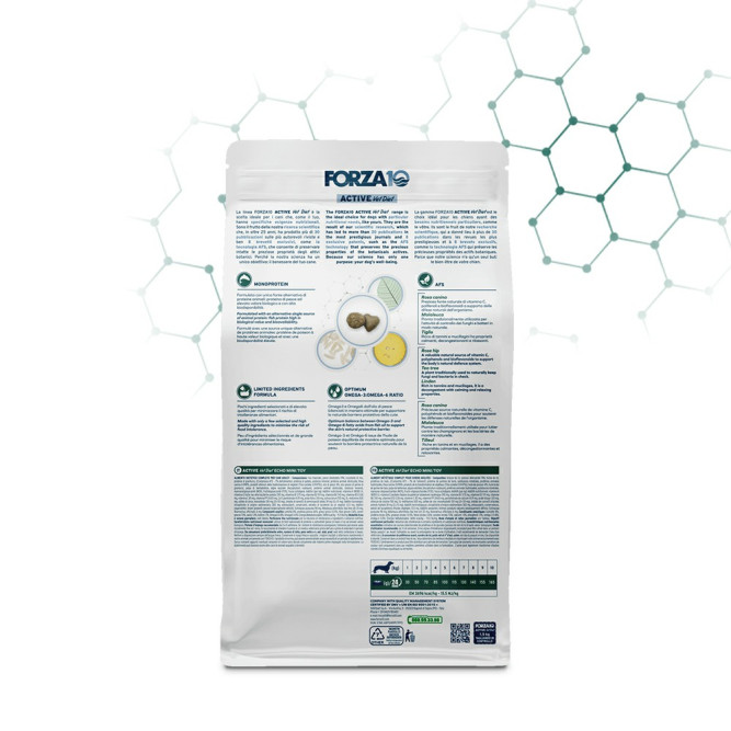 Forza10 Active Vet Diet Echo Mini/Toy сухой корм для собак мелких пород при заболеваниях слуховых органов, вызванных пищевой аллергией и непереносимостью - 1,5 кг