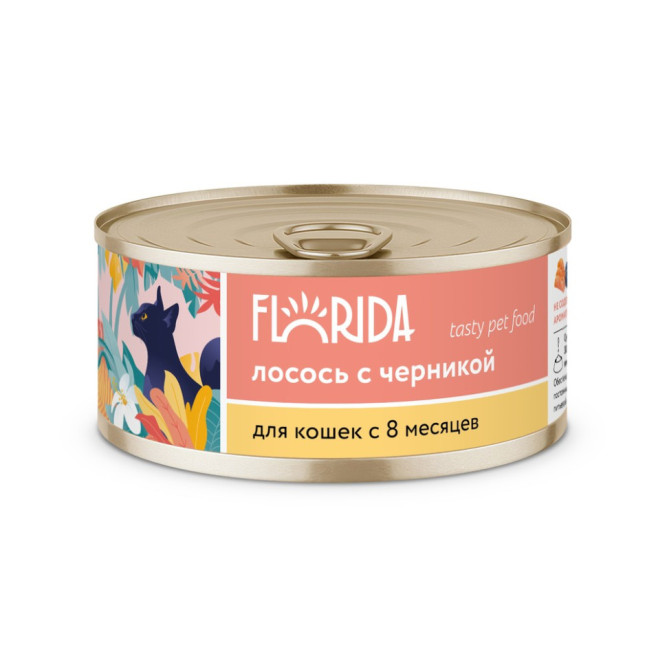 Florida консервы для взрослых кошек с лососем и черникой - 100 г x 12 шт
