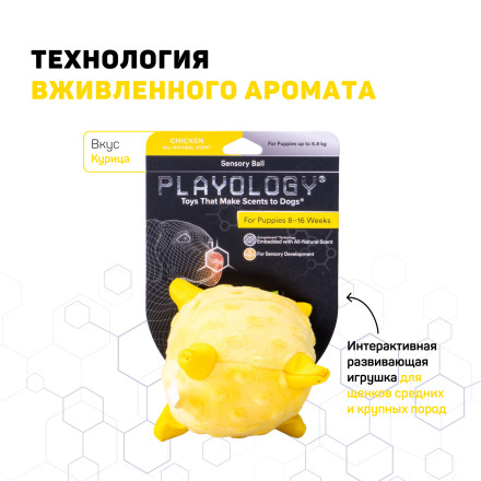 Playology PUPPY SENSORY BALL сенсорный плюшевый мяч для щенков с ароматом курицы, 11 см, желтый