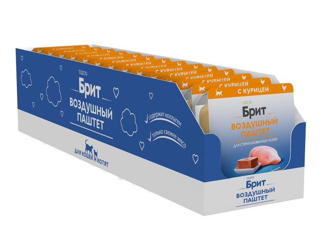 Брит воздушный паштет для стерилизованных кошек и кастрированных котов с курицей - 100 г х 14 шт