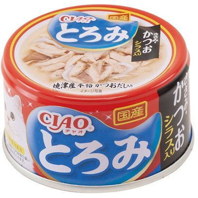 Inaba Ciao Toromi влажный дополнительный корм для взрослых кошек с куриным филе, тунцом Кацуо и мальками ширасу в бульоне, в консервах - 80 г х 24 шт