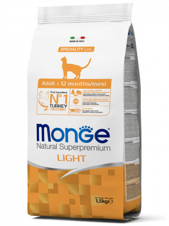 Monge Cat Speciality Light сухой низкокалорийный корм для взрослых кошек с индейкой 1,5 кг