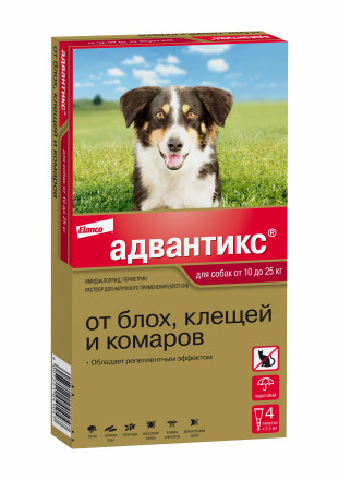 Bayer Адвантикс капли от блох, клещей и комаров для собак весом от 10 до 25 кг - 4 пипетки