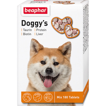 Лакомство Beaphar Doggy`s MIX для собак витаминизированное с биотин-таурином, протеином и печенью - 180 таб