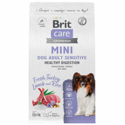 Brit Care Mini Adult Sensitive Healthy Digestion сухой корм для взрослых собак мелких пород, с индейкой и ягненком - 1,5 кг