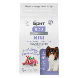 Брит Кеа Мини Dog Adult Sensitive Healthy Digestion сухой корм для взрослых собак мини пород при чувствительном пищеварении с индейкой, ягненком и рисом - 1,5 кг