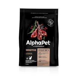 AlphaPet Superpremium сухой полнорационный корм для взрослых кошек и котов с чувствительным пищеварением с ягненком - 400 г