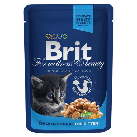 Влажный корм для котят Brit Premium Chicken Chunks for Kitten с кусочками курицы 24 штх100 гр