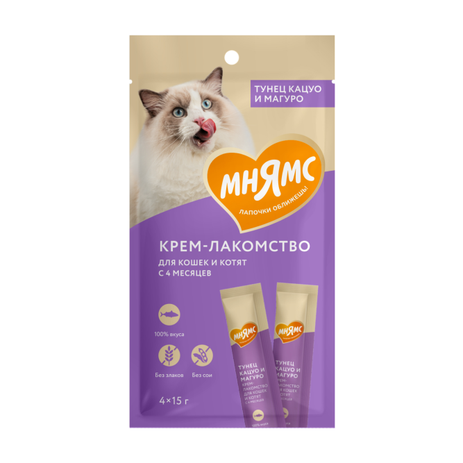 Крем-лакомство Мнямс для кошек с тунцом Кацуо и Магуро - 60 г