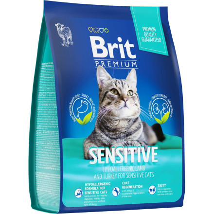 Brit Premium Cat Sensitive сухой корм для взрослых кошек с чувствительным пищеварением с ягненком и индейкой - 2 кг