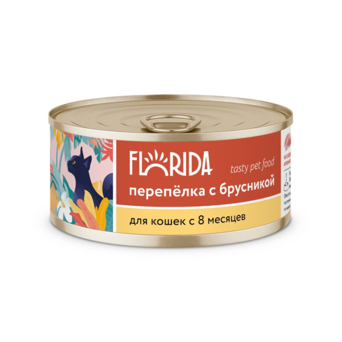 Florida консервы для взрослых кошек с перепелом и брусникой - 100 г x 12 шт