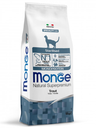 Monge Cat Monoprotein Sterilised сухой корм для взрослых стерилизованных кошек с форелью - 10 кг