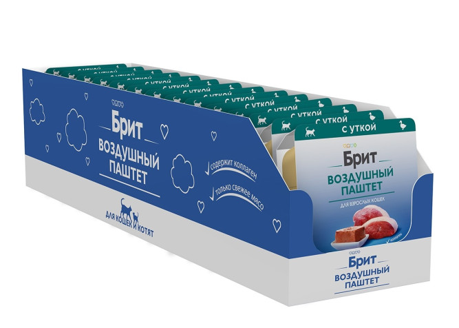 Брит воздушный паштет для взрослых кошек с уткой - 100 г х 14 шт