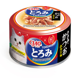 Inaba Ciao Toromi консервы для взрослых кошек с куриным филе, тунцом кацуо, со вкусом морского гребешка, в бульоне - 80 г х 24 шт