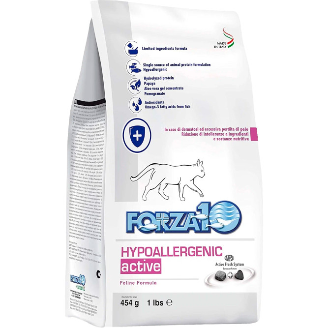 Forza10 Active Hypoallergenic сухой корм для взрослых кошек с проблемами пищевой непереносимости и аллергии с рыбой - 454 г