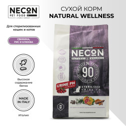 Necon Natural Wellness Sterilized Urine PH Pork &amp; Rice сухой корм для взрослых стерилизованных кошек, для правильного баланса pH мочи, со свининой, рисом и клюквой - 1,5 кг