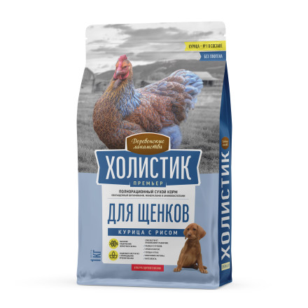 Деревенские лакомства Холистик Премьер сухой корм для щенков с курицей и рисом - 1 кг